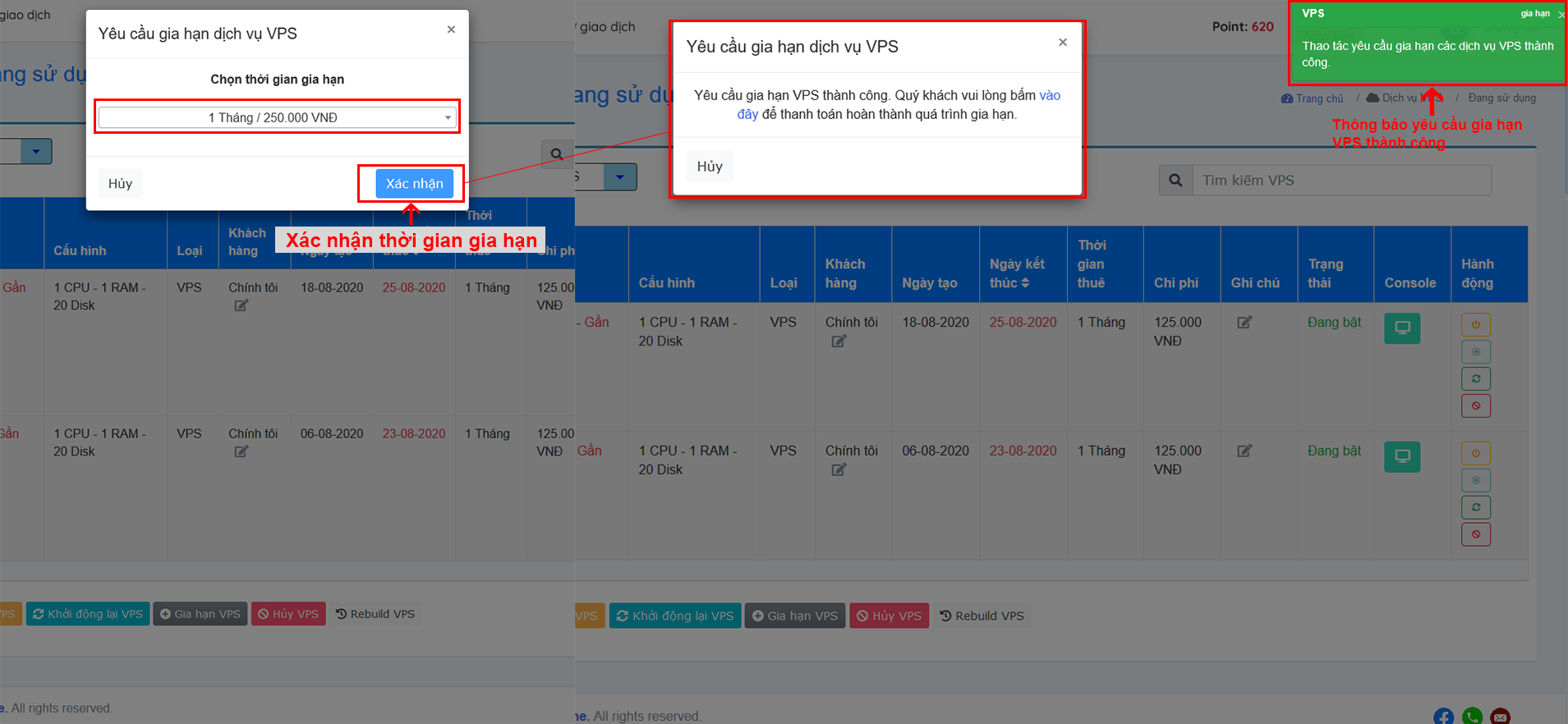 Xác nhận gia hạn VPS