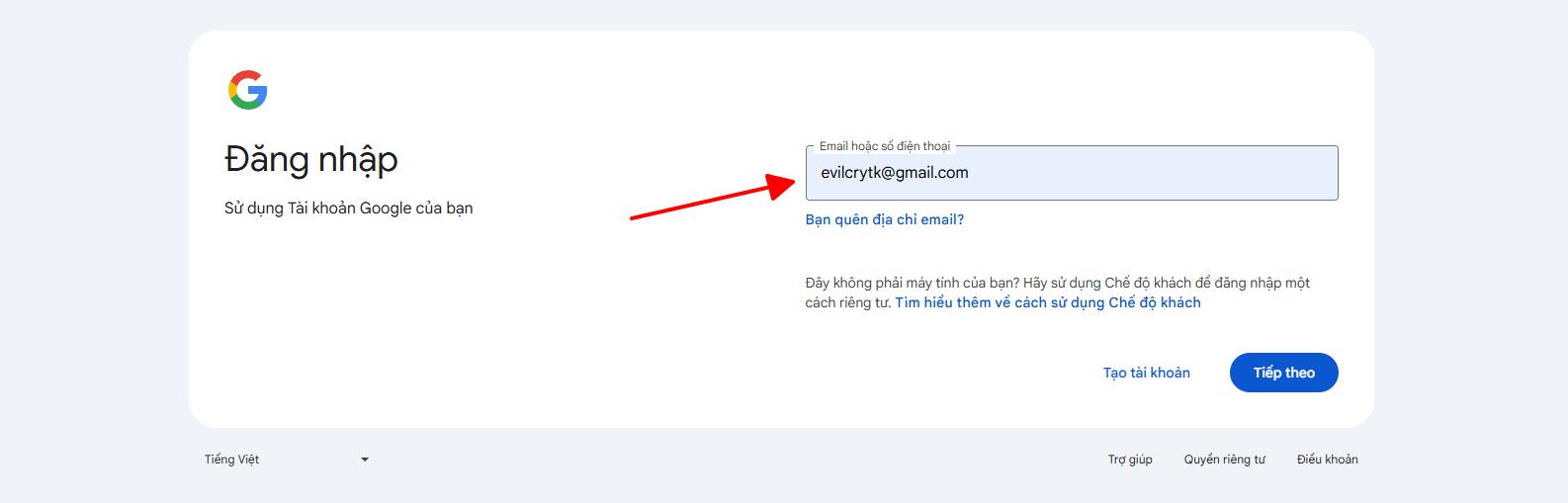 Nhập email đăng nhập