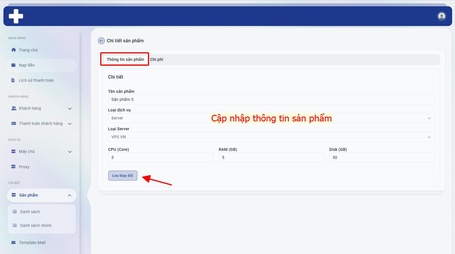 Cập nhập thông tin sản phẩm