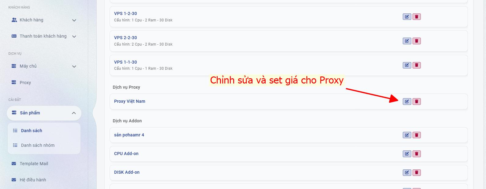 Click nút edit để chỉnh sửa sản phẩm