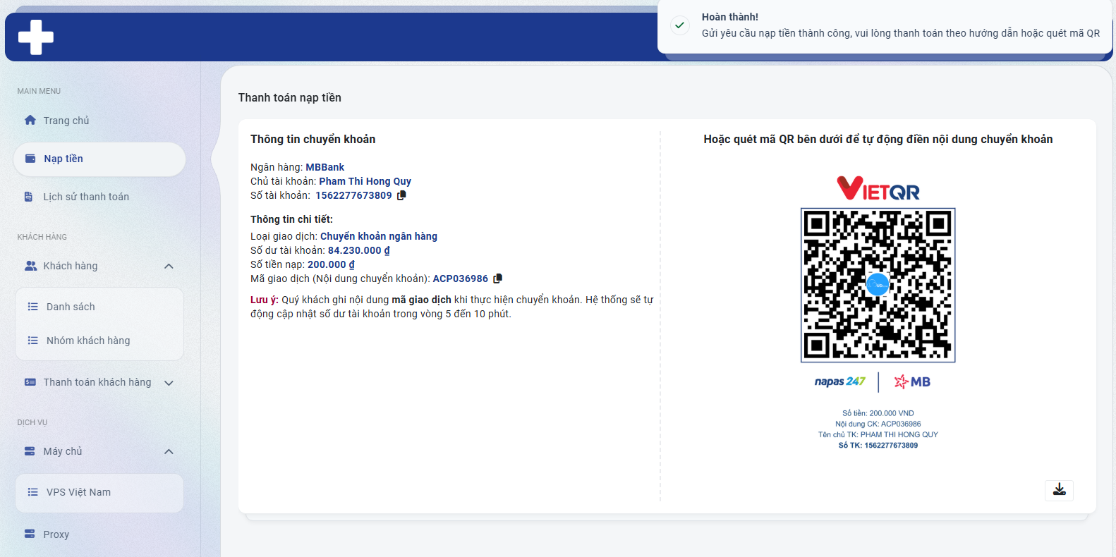 Nhập thông tin thanh toán hoặc quét mã QR