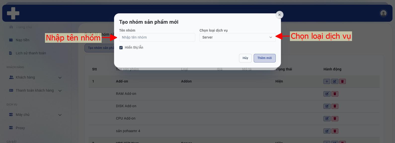 Tạo nhóm sản phẩm