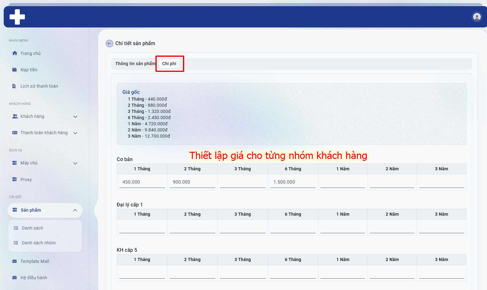 Thiết lập giá cho từng nhóm khách hàng