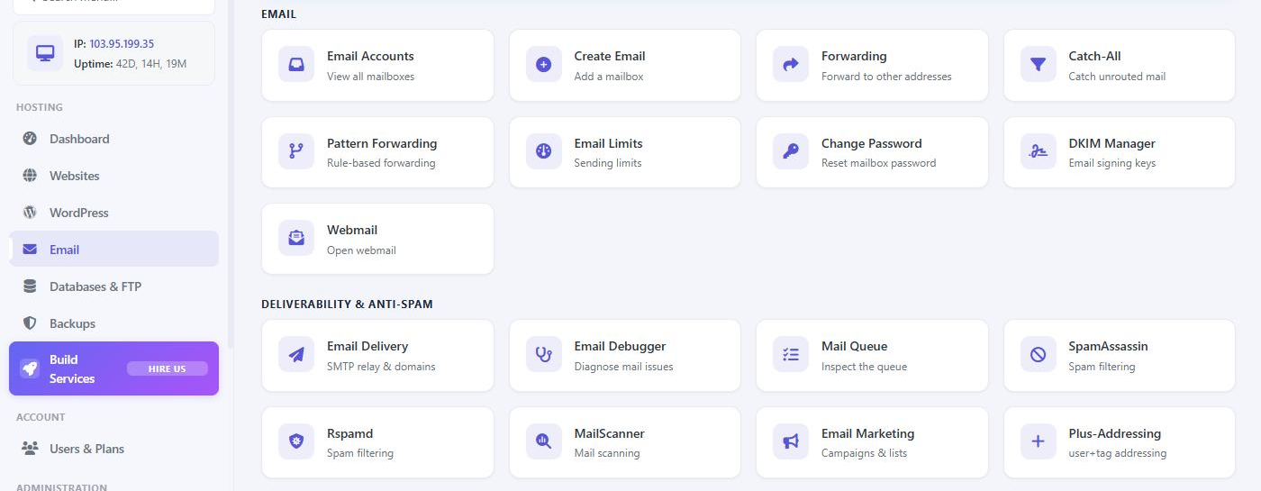 Menu Email trong CyberPanel