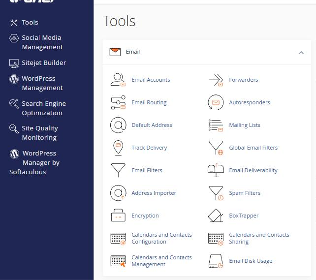 Trang chủ cPanel với các nhóm chức năng