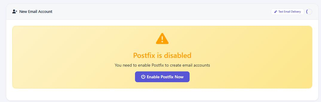Màn hình báo Postfix chưa được bật