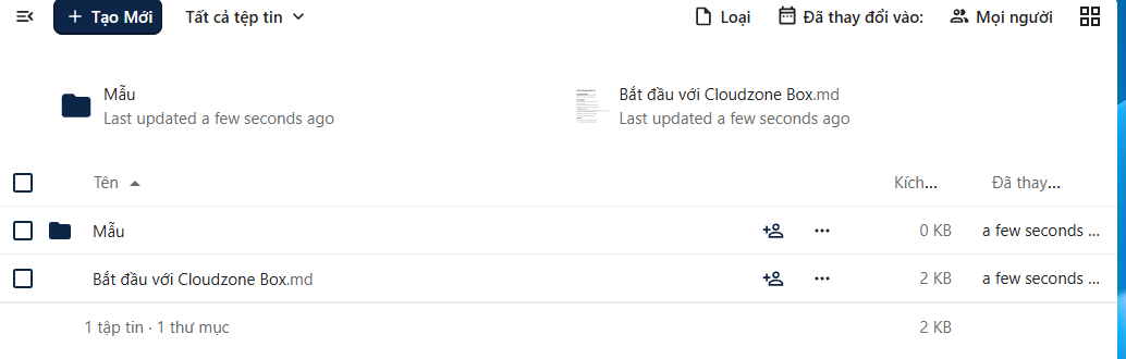 Giao diện quản lý tệp tin của Cloudzone Box