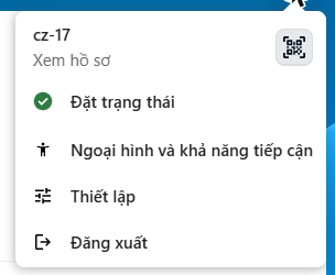 Menu tài khoản và lối vào Thiết lập trong Cloudzone Box