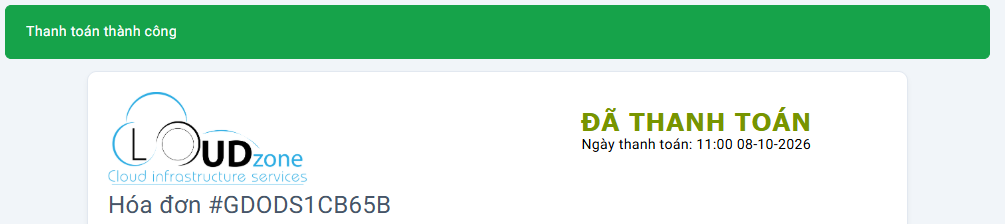 Thanh toán đơn hàng Cloudzone Box thành công